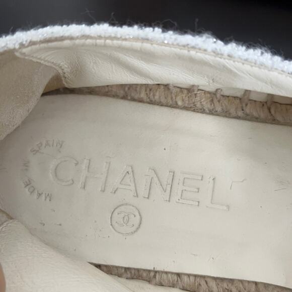 CHANEL Classic Espadrilles Terry Cloth Silver Black Shimmer Sz 40 - Picture 7 of 13
